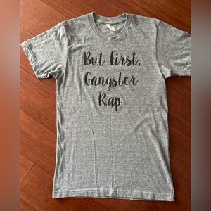 Gray Graphic T-Shirt “Bust First Gangster Rap”